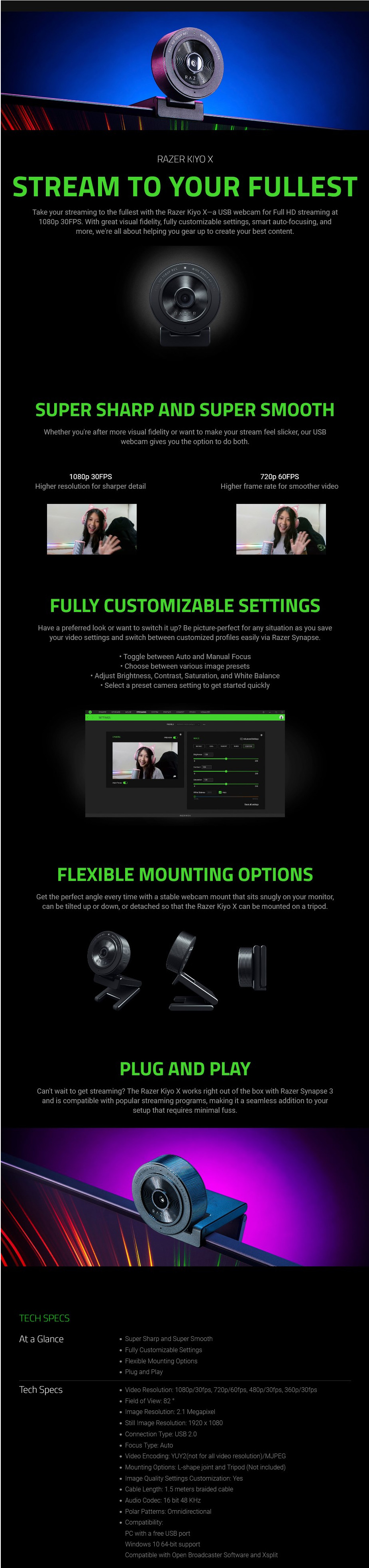 A large marketing image providing additional information about the product Razer Kiyo X - 1080p30 Full HD Streaming Webcam - Additional alt info not provided